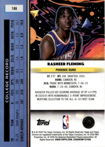 2025 Topps Chrome Cosmic Rasheer Fleming RC #188 Phoenix Suns