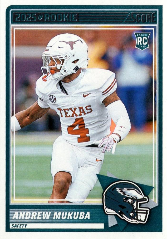 2025 Panini Score Andrew Mukuba RC #98 Philadelphia Eagles