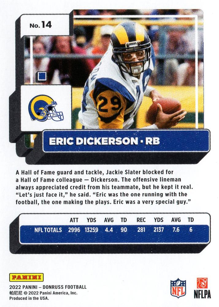 2022 Panini Donruss Eric Dickerson #14 Los Angeles Rams