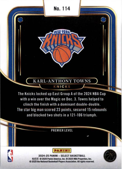 2024 Panini Select Karl-Anthony Towns Blue #114 New York Knicks