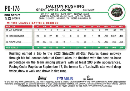 2024 Topps Pro Debut Dalton Rushing #PD-176 Great Lakes Loons