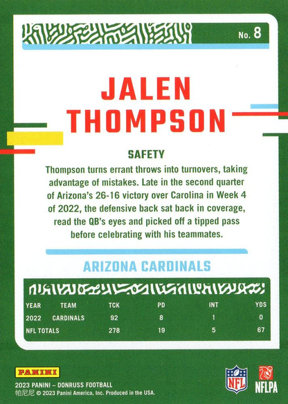 2023 Panini Donruss Jalen Thompson #8 Arizona Cardinals