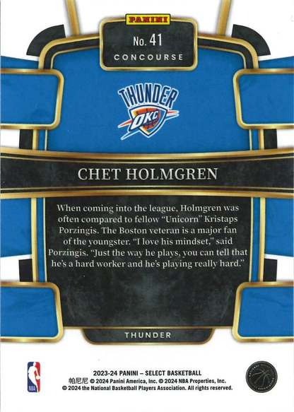2023 Panini Select NBA Blue Chet Holmgren RC #41 Oklahoma City Thunder