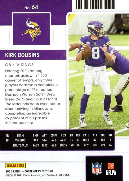 2021 Panini Contenders Kirk Cousins Minnesota Vikings #64