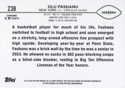 2024 Topps Chrome Football X- Fractor Olu Fashanu RC #238 New York Jets