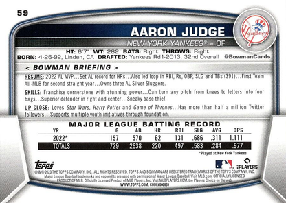 2023 Topps Bowman Aaron Judge New York Yankees #59
