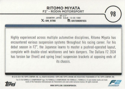 2024 Topps Chrome Formula 1 Ritomo Miyata F2C #98 Rodin Motorsport