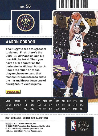 2021 Panini Contenders Aaron Gordon #58 Denver Nuggets