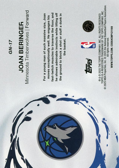 2025 Topps NBA Generation Now Joan Beringer GN-17 Minnesota Timberwolves