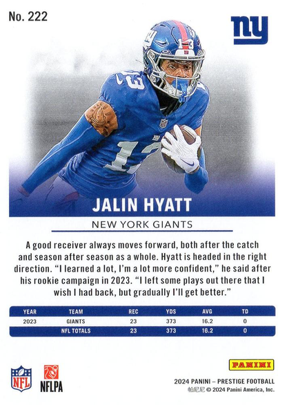 2024 Panini Prestige Jalin Hyatt #222 New York Giants