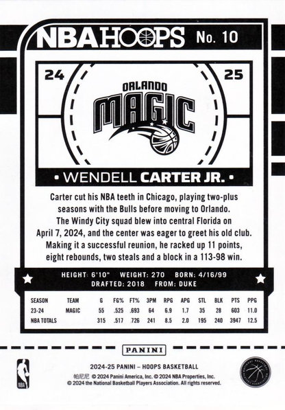 2024 Panini Hoops Wendell Carter Jr. #10 Orlando Magic