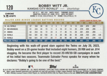 2024 Topps Chrome X-Fractor Parallel Bobby Witt Jr. Kansas City Royals #120