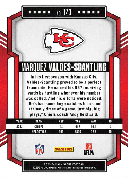 2023 Panini Score Football Marquez Valdes-Scantling Kansas City Chiefs #123