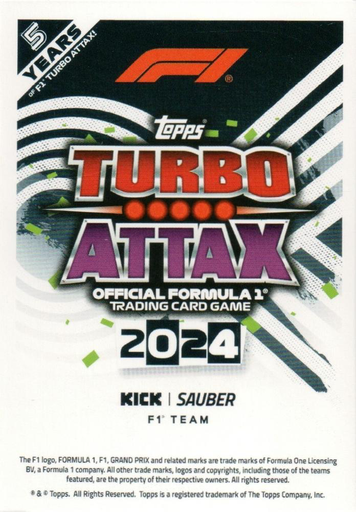 2024 Topps Turbo Attax F1 Valtteri Bottas F1G FOIL #324 Stake F1 Team KICK Sauber