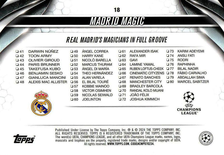 2023 Topps UCC Madrid Magic CC CL #18 Real Madrid CF