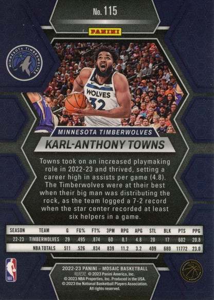 2022 Panini Mosaic Karl-Anthony Towns #115 Minnesota Timberwolves