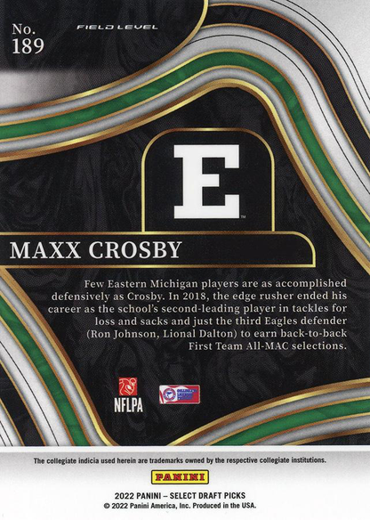 2022 Panini Select Draft Picks Blue Maxx Crosby #189 Eastern Michigan Eagles
