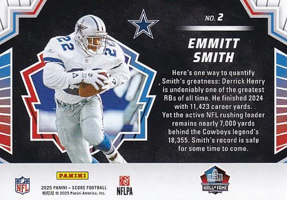 2025 Panini Score Men of Canton Emmitt Smith #2 Dallas Cowboys