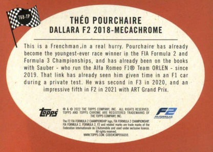 2022 Topps Chrome Formula 1 1968 Topps Hot Rods Théo Pourchaire #T68-TP Art Grand Prix F2