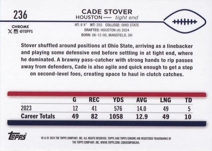 2024 Topps Chrome Football Cade Stover RC #236 Houston Texans