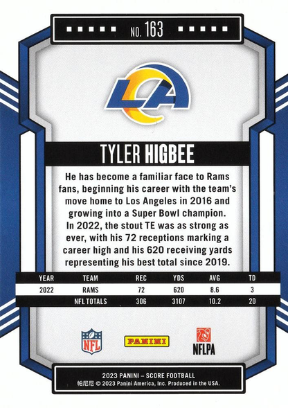 2023 Panini Score Football Tyler Higbee Los Angeles Rams #163