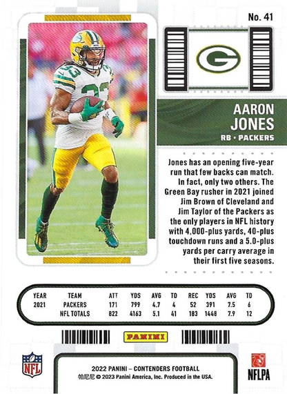 2022 Panini Contenders Aaron Jones #41 Green Bay Packers