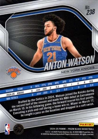 2024 Panini Prizm Black Anton Watson RC #238 New York Knicks