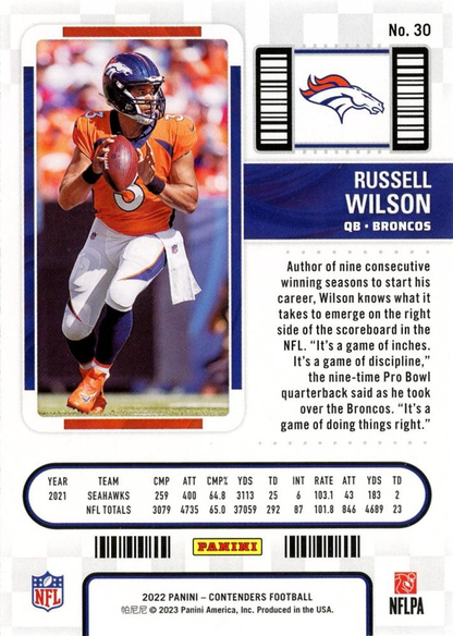 2022 Panini Contenders Russell Wilson Denver Broncos #30