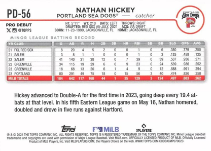 2024 Topps Pro Debut Nathan Hickey #PD-56 Portland Sea Dogs