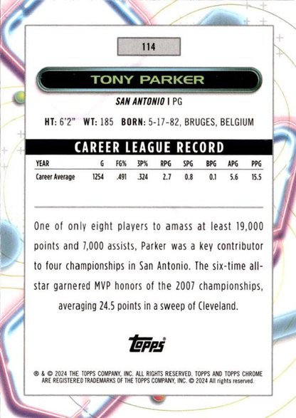 2023 Topps Chrome Cosmic Tony Parker #114 San Antonio Spurs