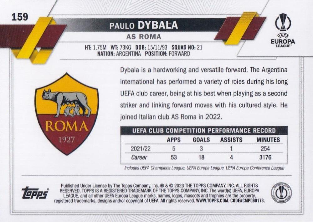 2022 Topps Chrome UCC Paulo Dybala #159 Roma