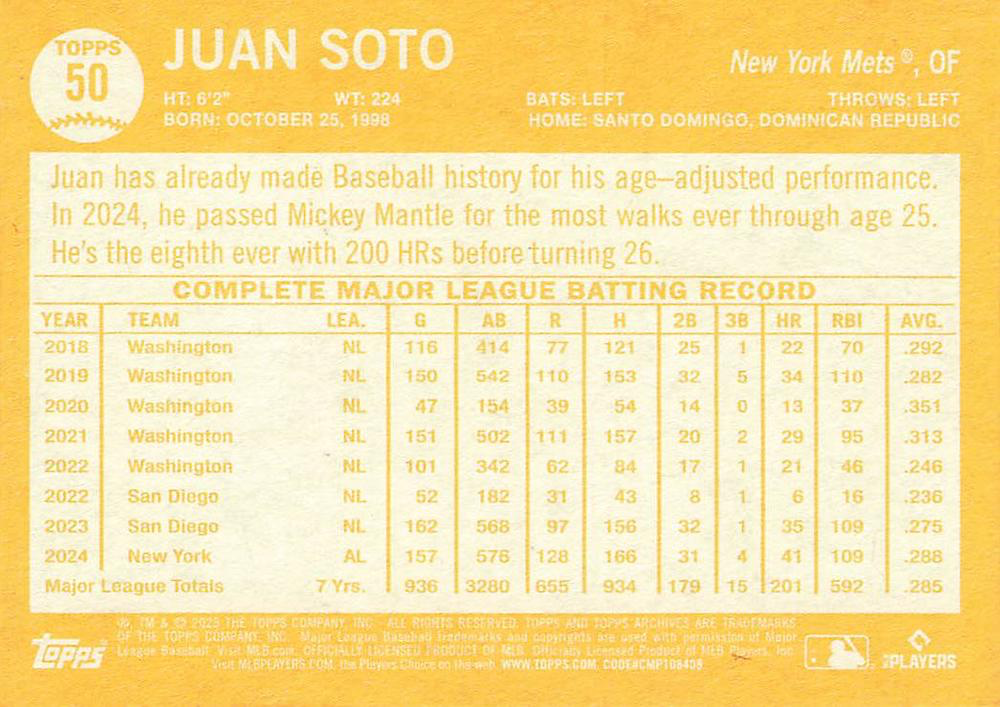 2025 Topps Archives Juan Soto #50 New York Mets