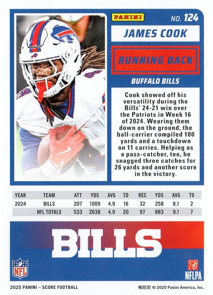 2025 Panini Score James Cook #124 Buffalo Bills