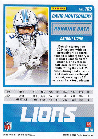 2025 Panini Score David Montgomery #103 Detroit Lions