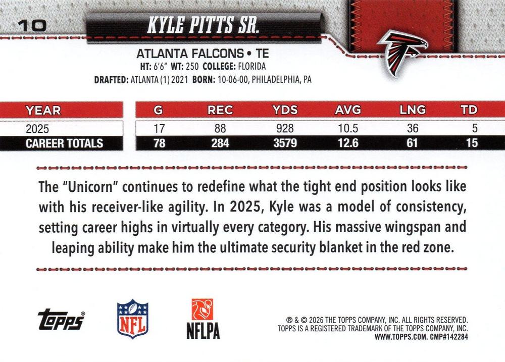 2026 Topps Flagship Kyle Pitts #10 Atlanta Falcons
