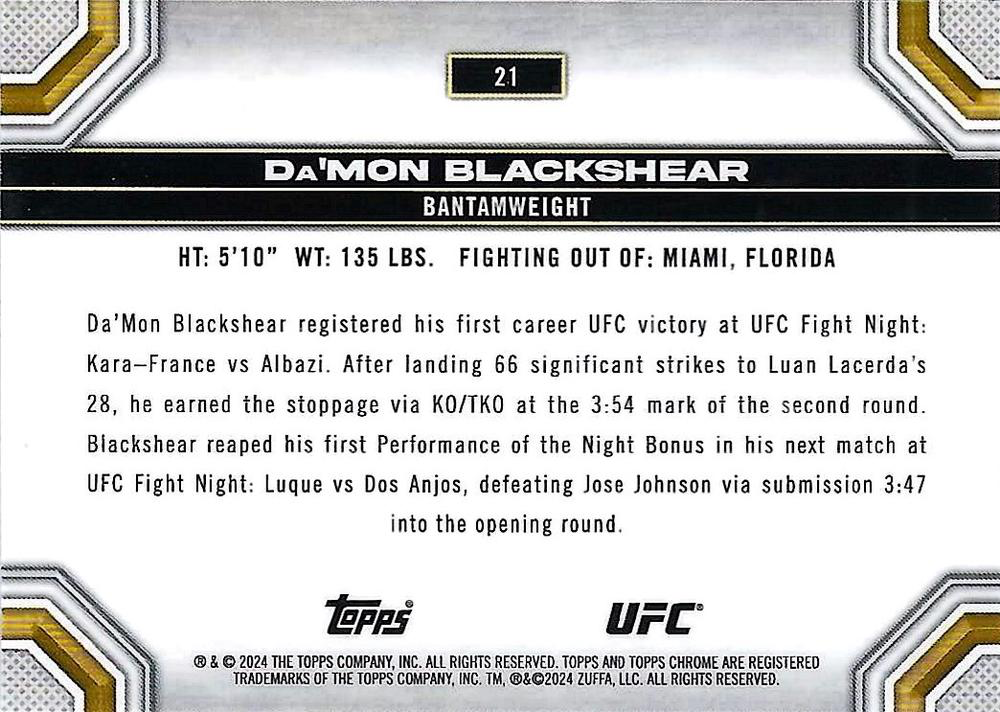 2024 Topps Chrome UFC Da'Mon Blackshear RC #21