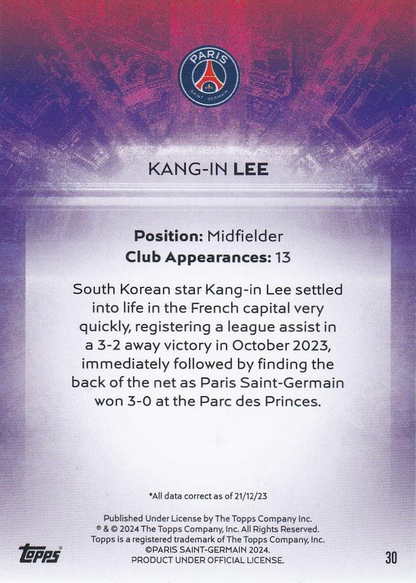 2023 Topps PSG Team Set Light Up Kang-in Lee #30 Paris Saint-Germain