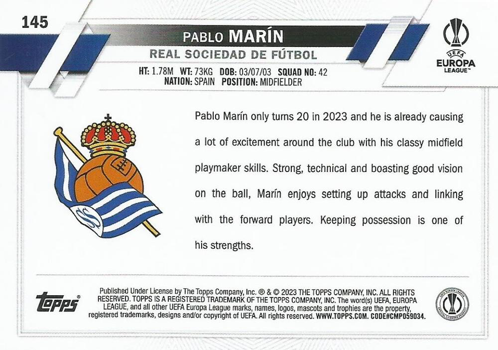 2022 Topps UCC Pablo Marín RC #145 Real Sociedad