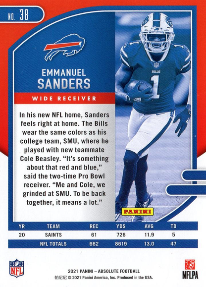 2021 Panini Absolute Retail Emmanuel Sanders #38 Buffalo Bills