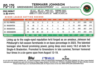 2024 Topps Pro Debut Termarr Johnson #PD-175 Greensboro Grasshoppers