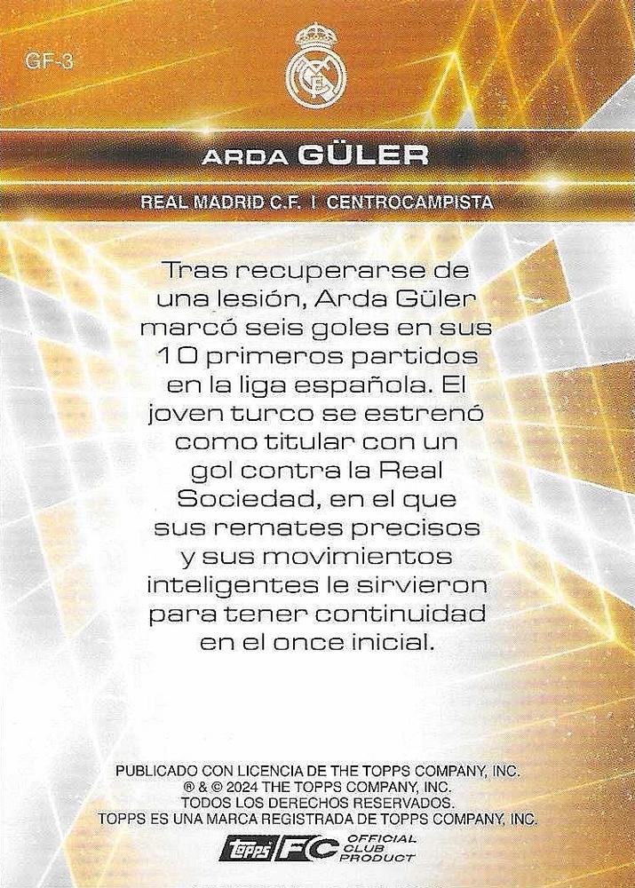 2024 Topps Real Madrid Fan Set Golden Future Arda Güler #GF-3 Real Madrid CF