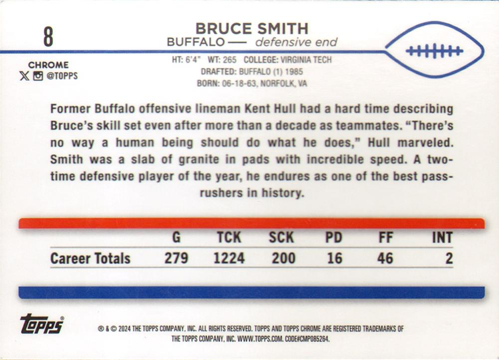 2024 Topps Chrome Football Bruce Smith #8 Buffalo Bills