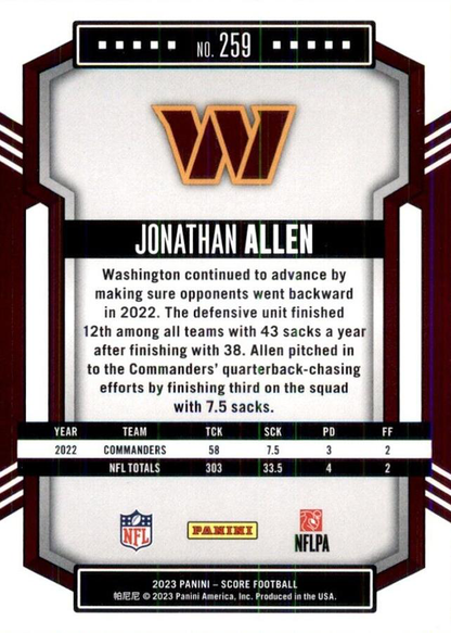 2023 Panini Score Football Jonathan Allen Washington Commanders #259