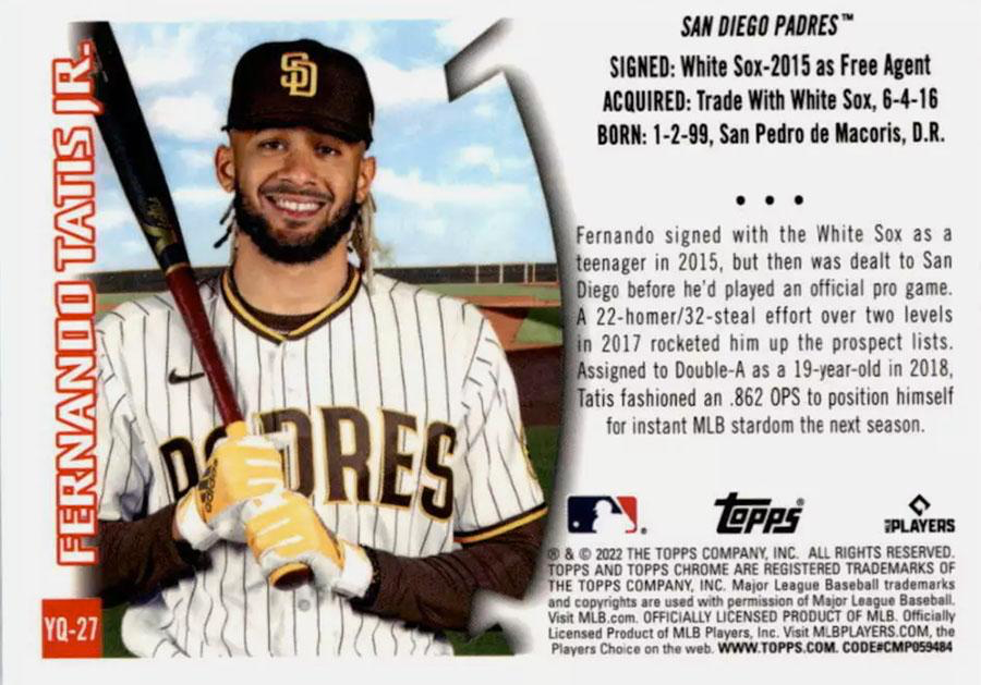 2022 Topps Chrome 1996 Youthquake Fernando Tatis Jr. #YQ-27 San Diego Padres