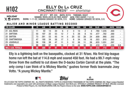 2024 Topps Holiday Elly De La Cruz RC Cincinnati Reds #H102