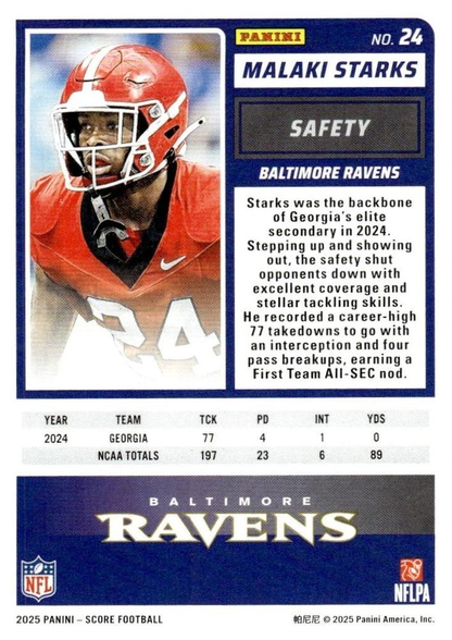 2025 Panini Score Malaki Starks RC #24 Baltimore Ravens