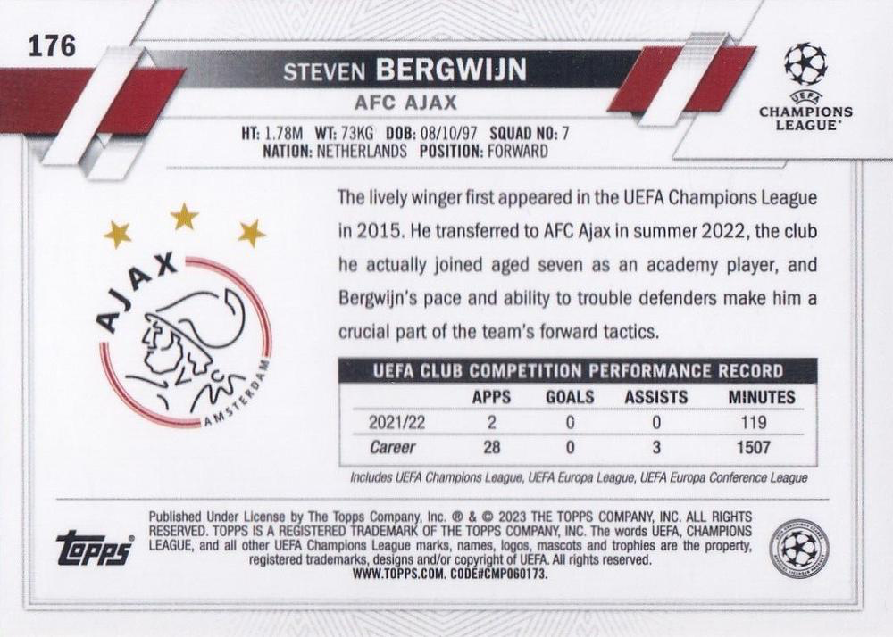 2022 Topps Chrome UCC Steven Bergwijn #176 Ajax