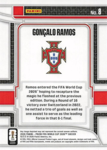 2026 Panini Prizm World Cup Scorers Club Goncalo Ramos #8 Portugal