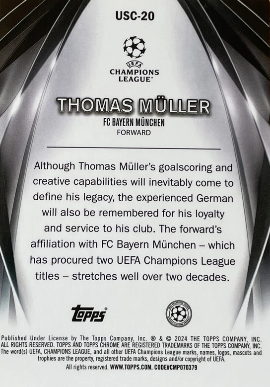 2023 Topps UCC Ultimate Stage Chrome Thomas Müller USC-20 FC Bayern Munchen