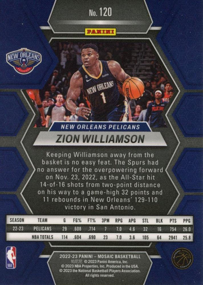 2022 Panini Mosaic Zion Williamson #120 New Orleans Pelicans